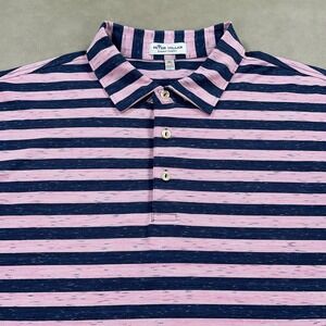Peter Millar Polo Shirt Mens XL‎ Pink Navy Striped Summer Comfort Golf Stretch